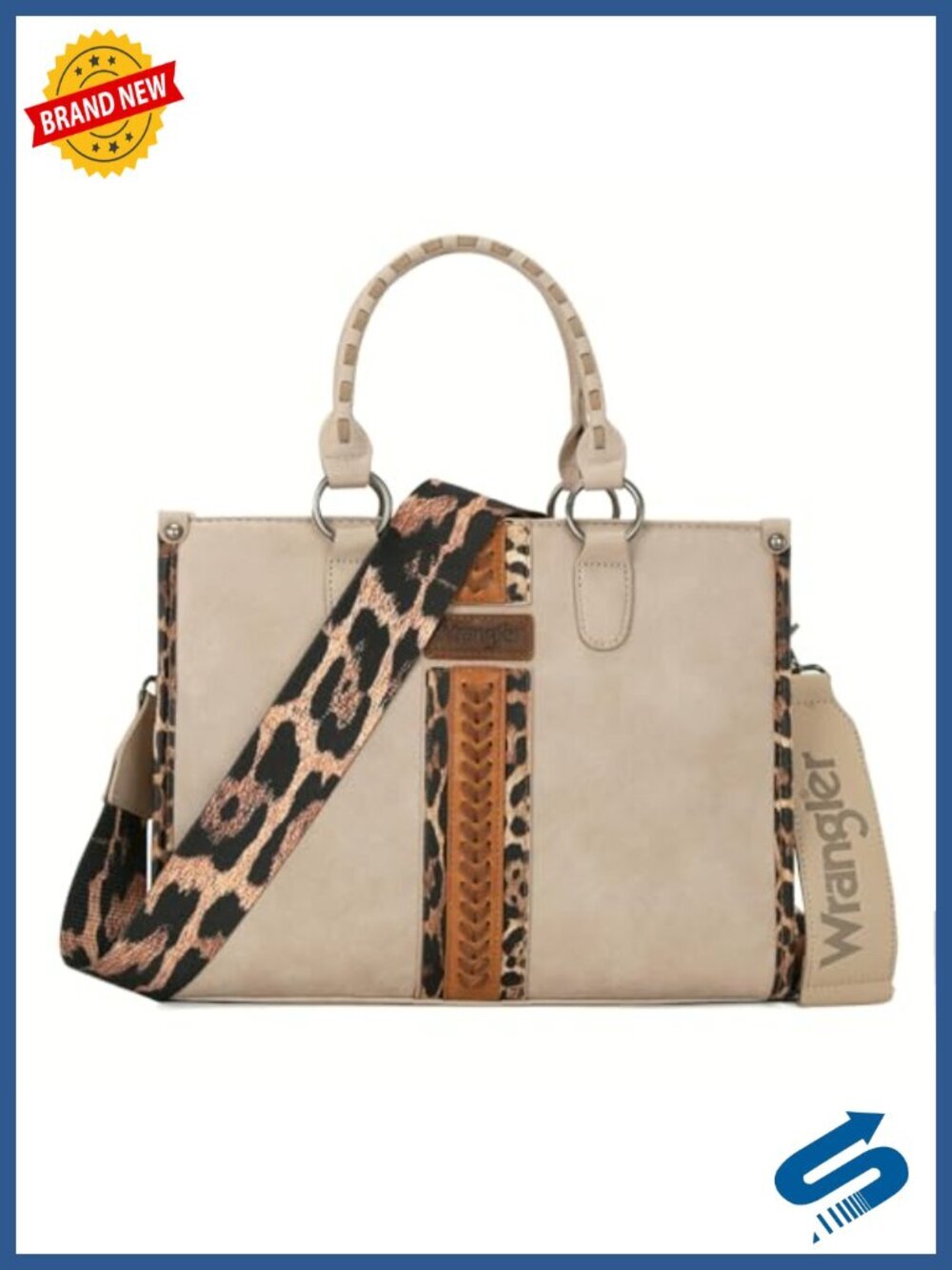 Woven Shoulder Purse with Leopard Print - Faux Leather